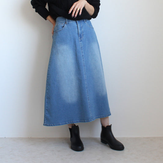 Aラインロングデニムスカート