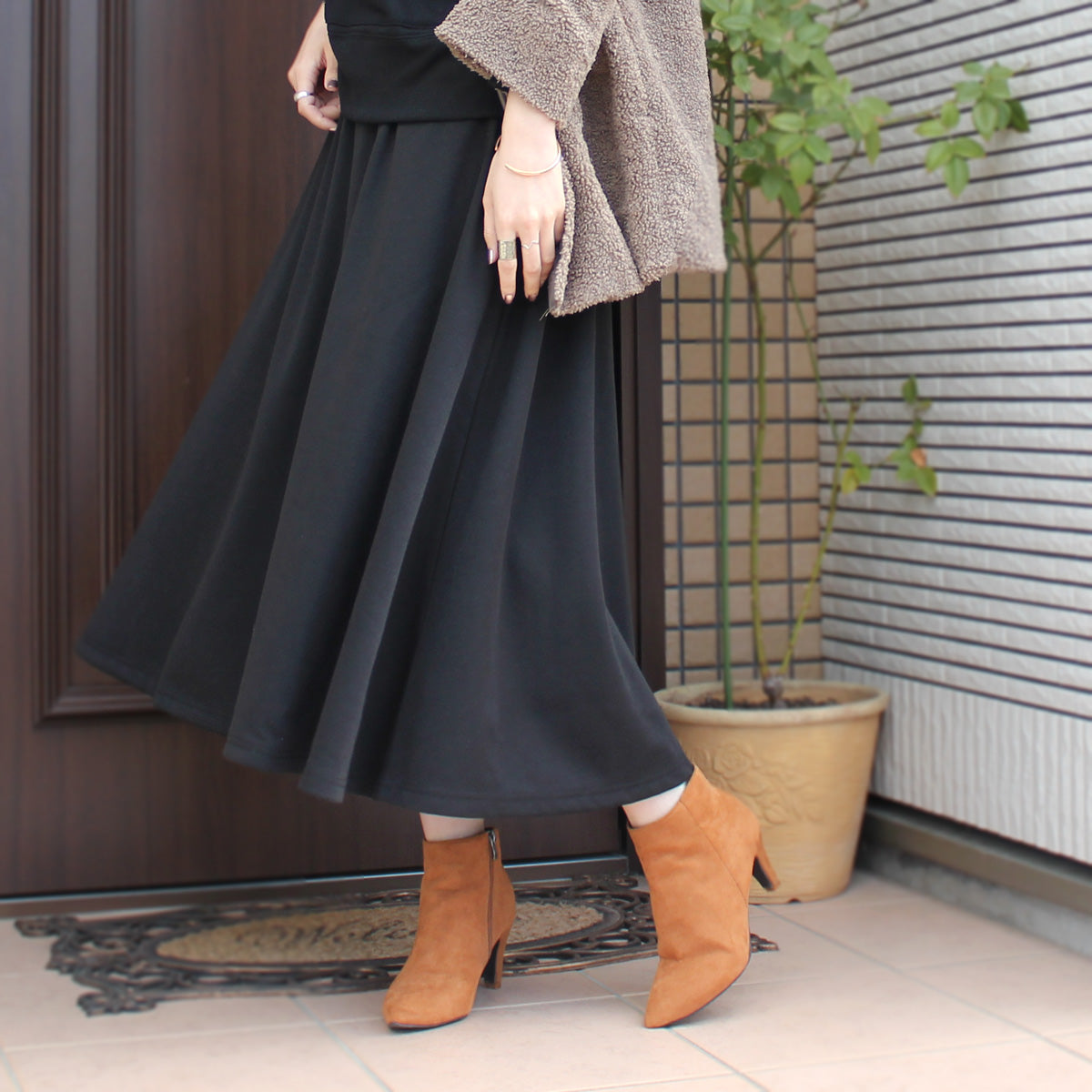 裏シャギー アルガンオイル加工 ロングスカート