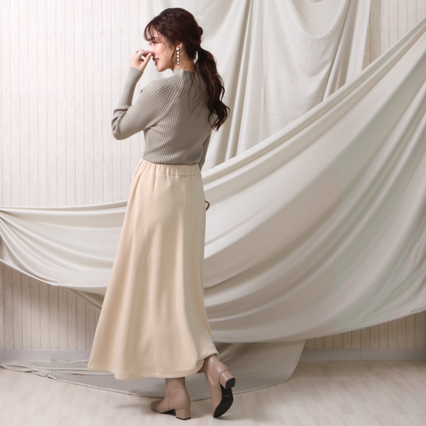 裏シャギー アルガンオイル加工 ロングスカート
