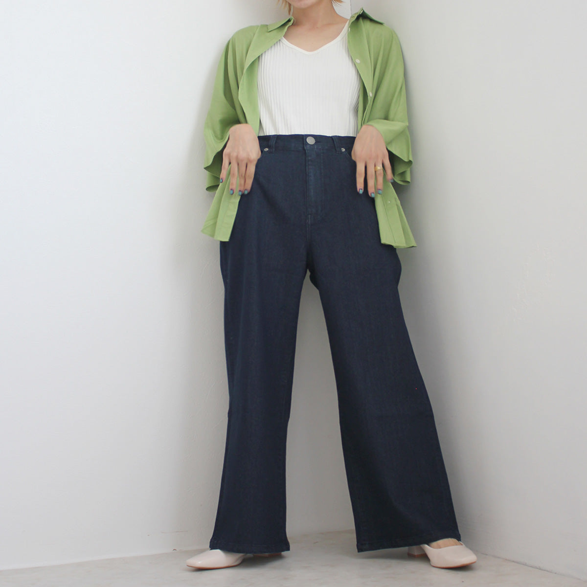 接触冷感デニムワイドパンツ