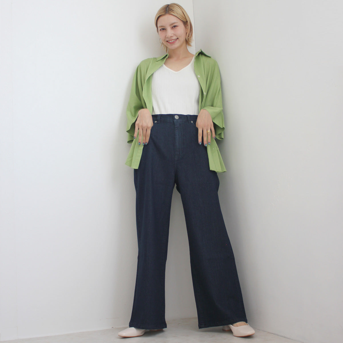 接触冷感デニムワイドパンツ
