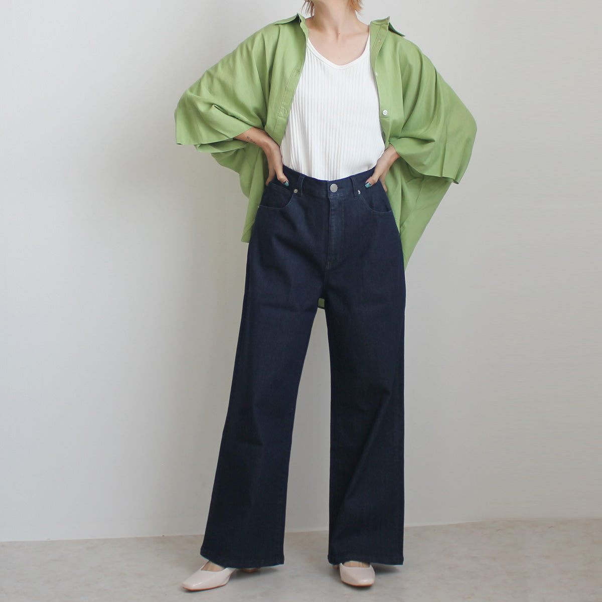 接触冷感デニムワイドパンツ