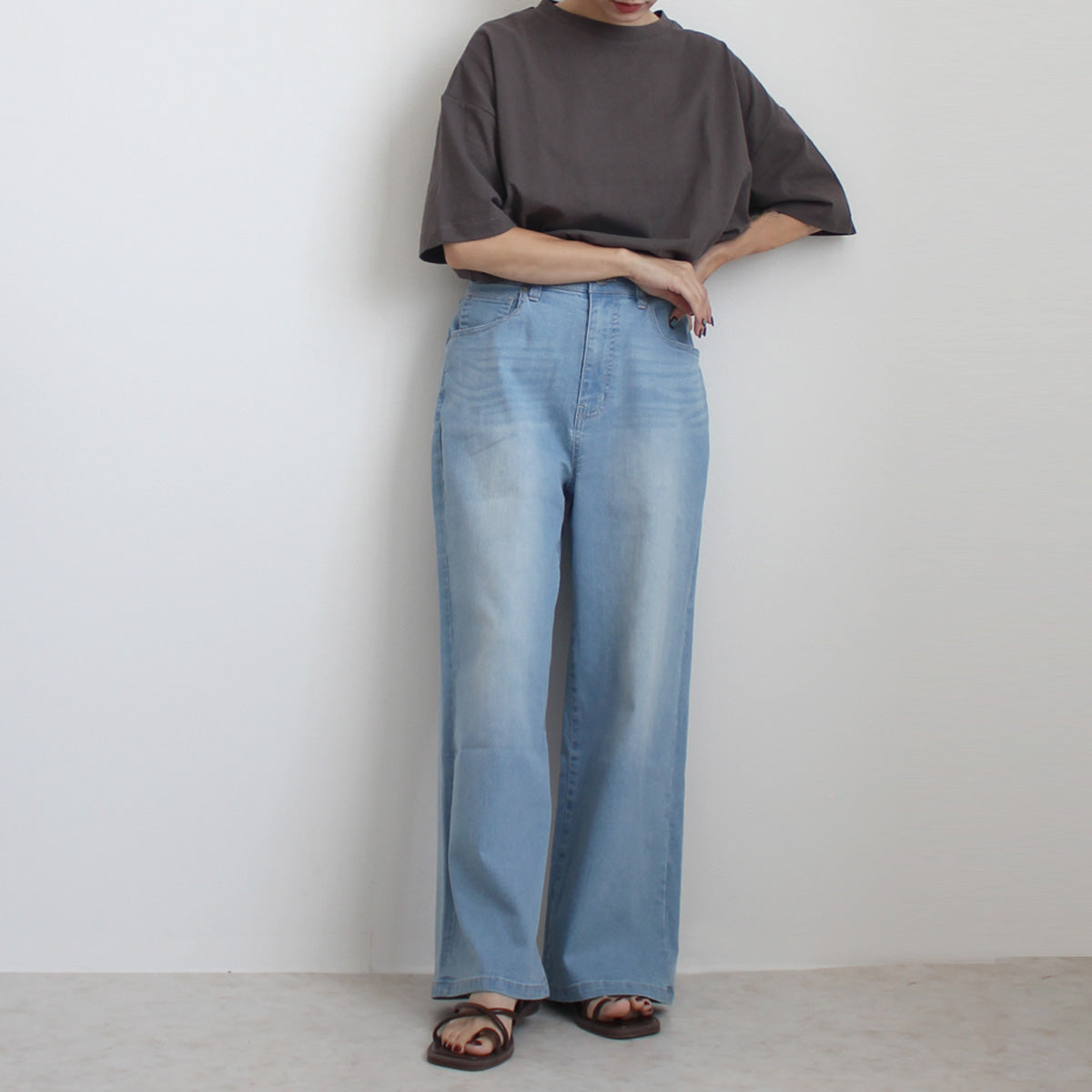 接触冷感デニムワイドパンツ