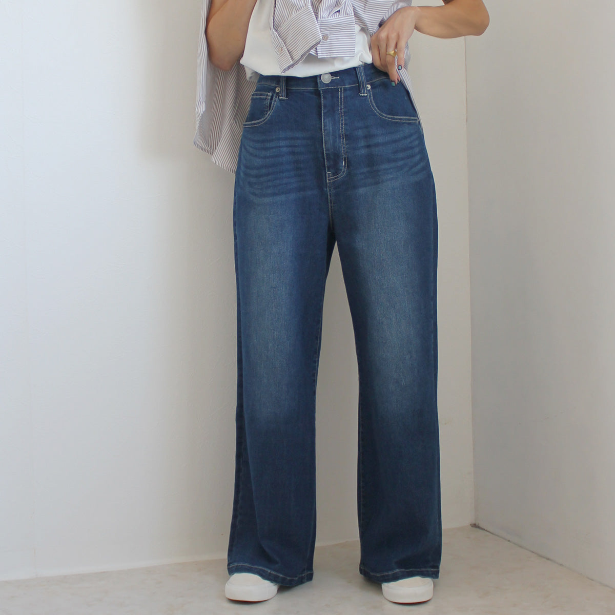 接触冷感デニムワイドパンツ