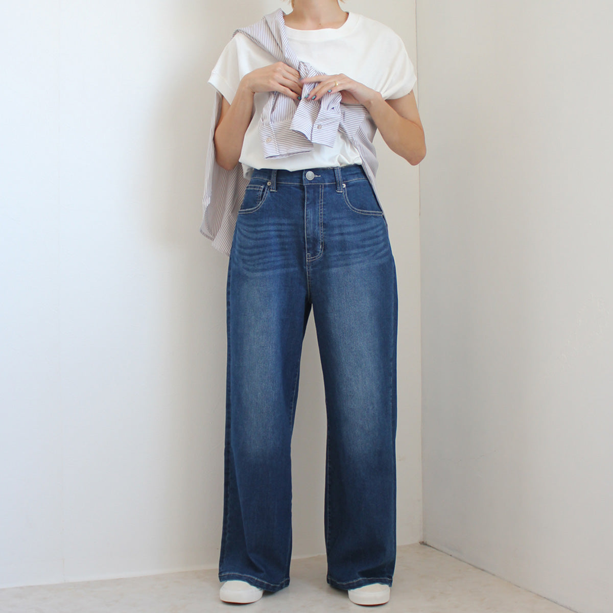 接触冷感デニムワイドパンツ