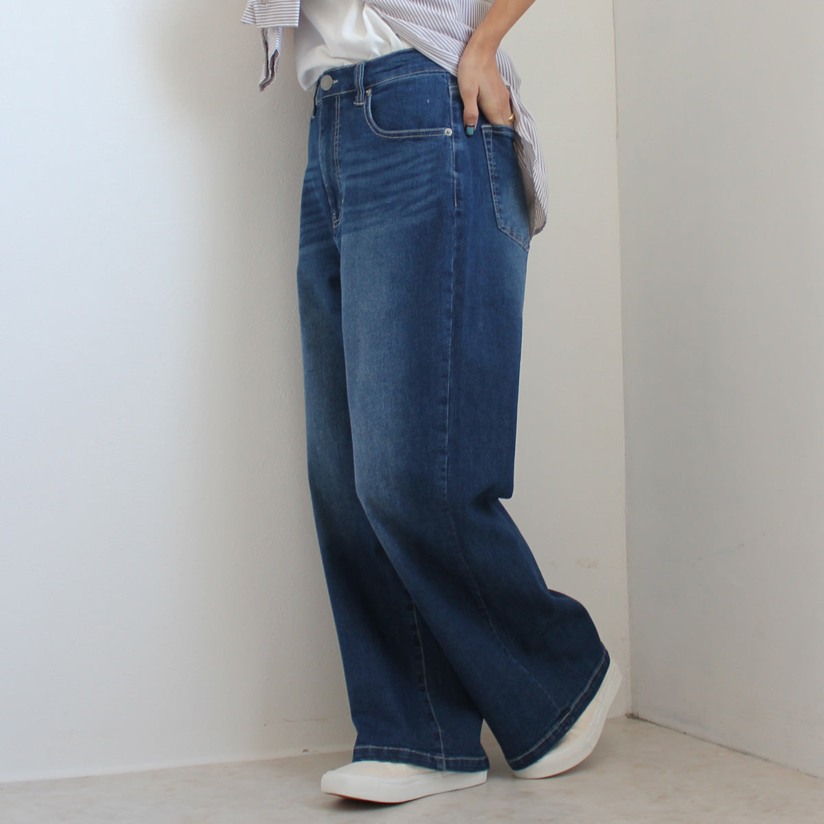接触冷感デニムワイドパンツ