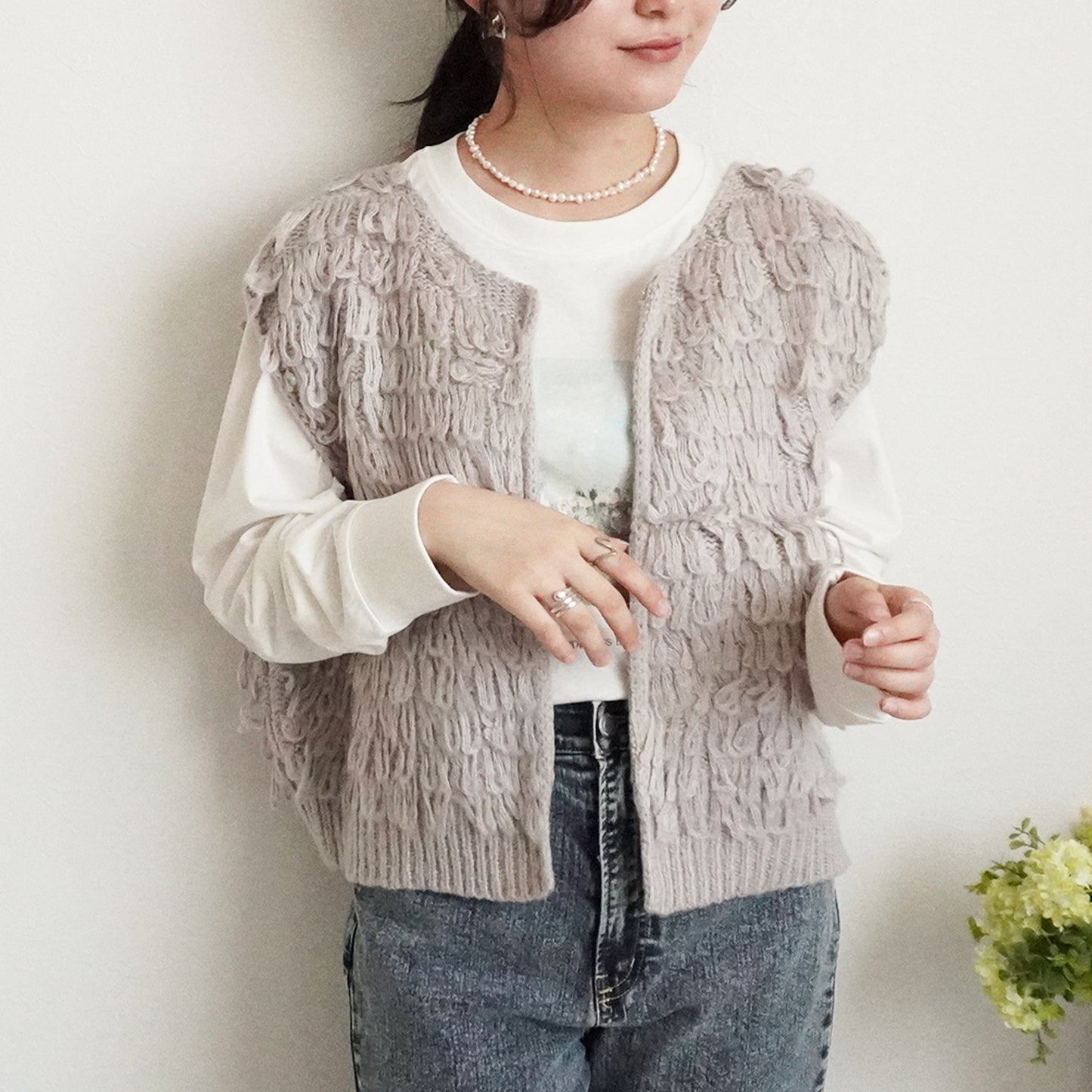 ループ編みフリンジベスト
