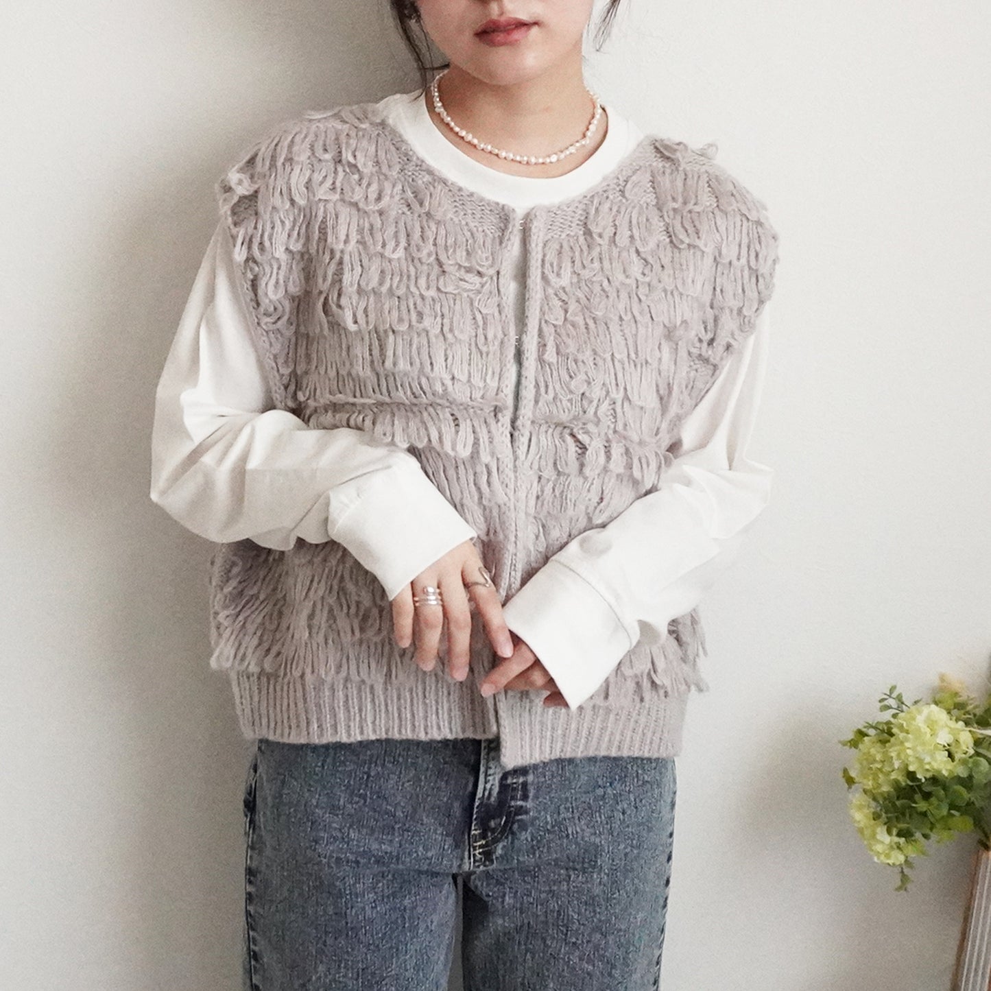 ループ編みフリンジベスト