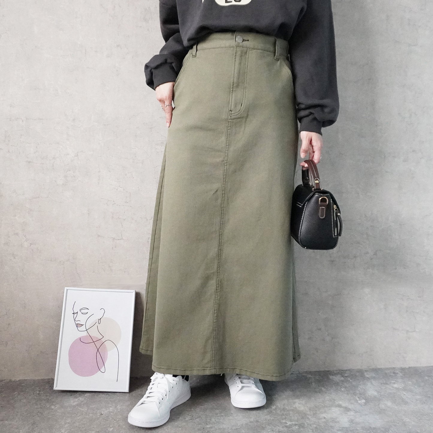 カラーセミフレアー超ロングスカート