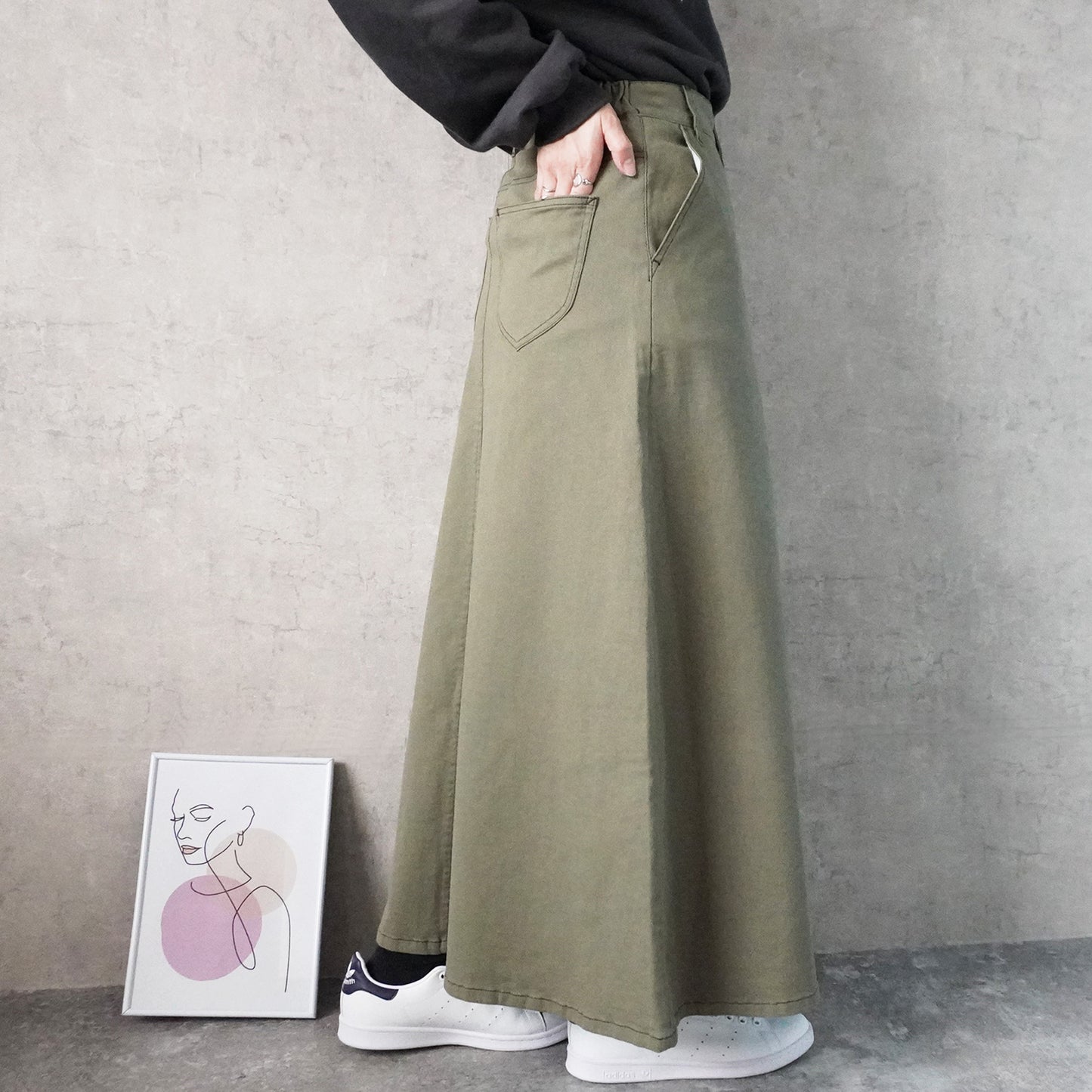 カラーセミフレアー超ロングスカート