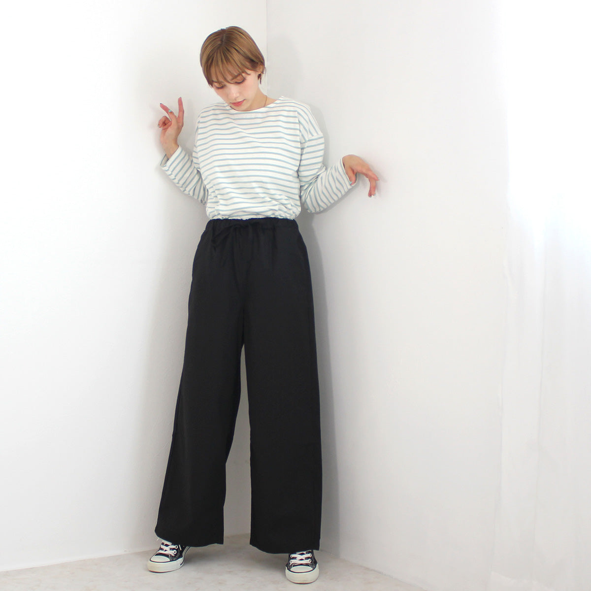 麻プルオンワイドパンツ