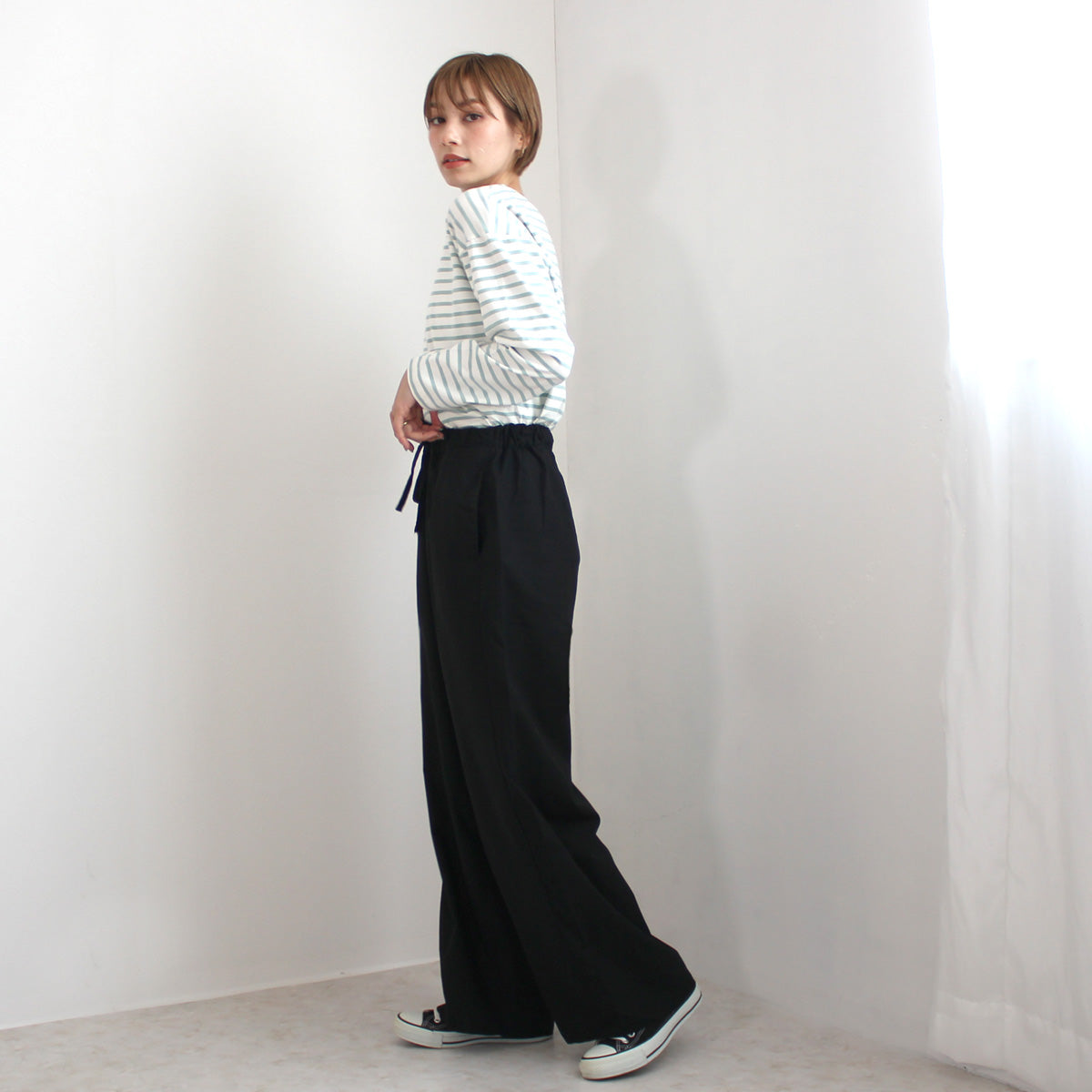 麻プルオンワイドパンツ