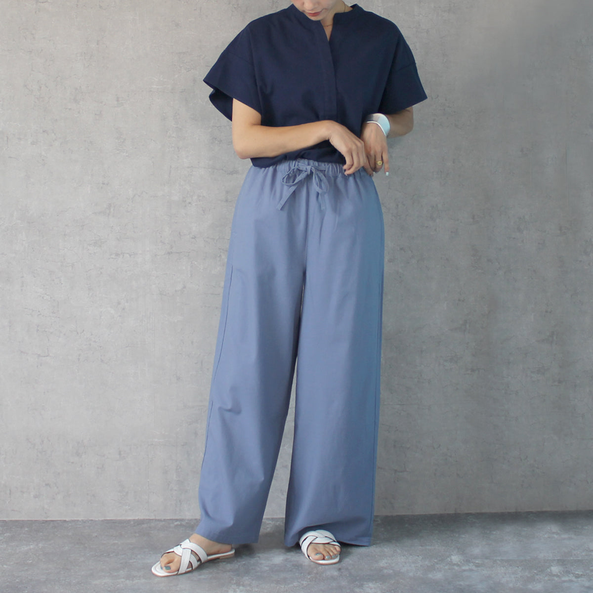 麻プルオンワイドパンツ