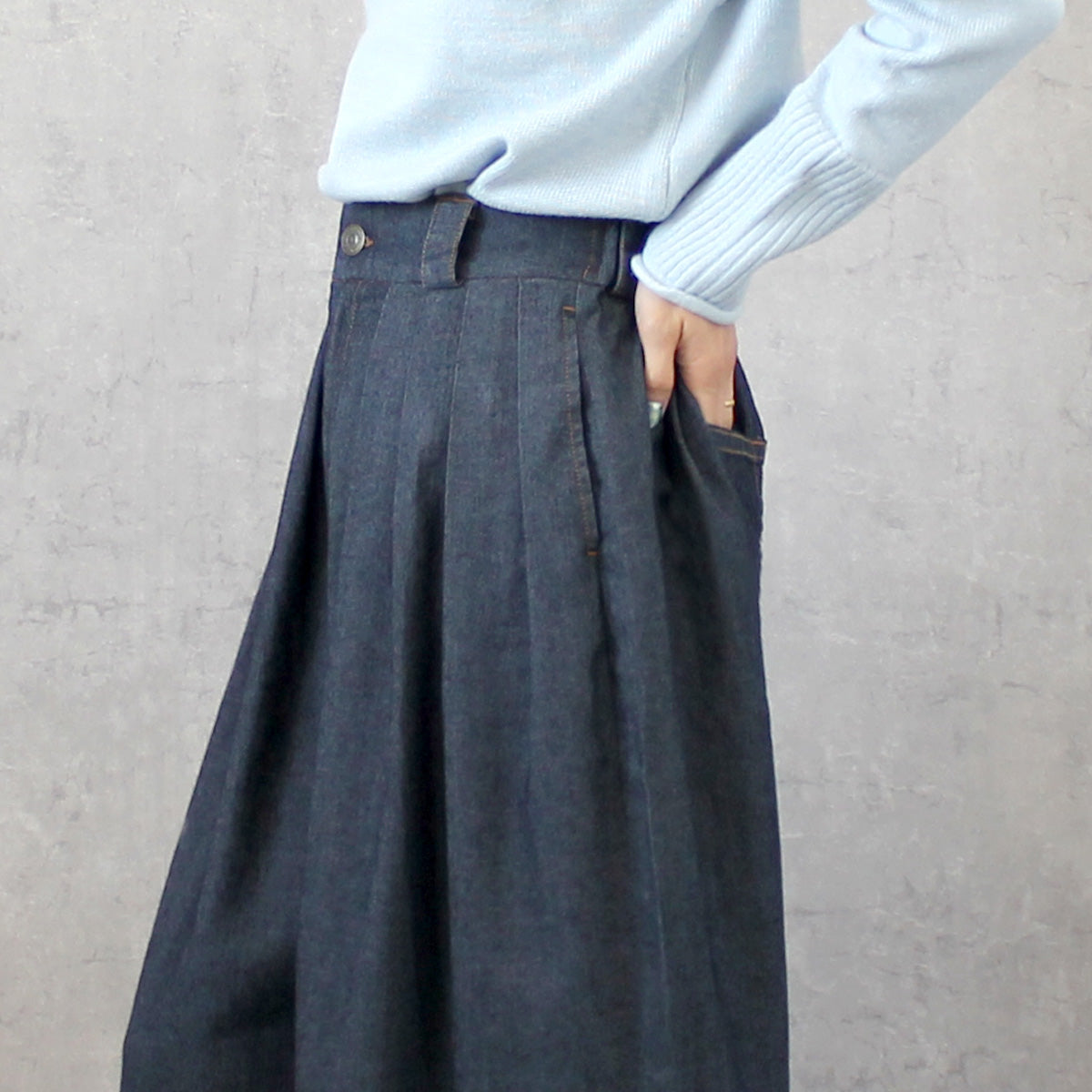 4タック デニム ワイドパンツ