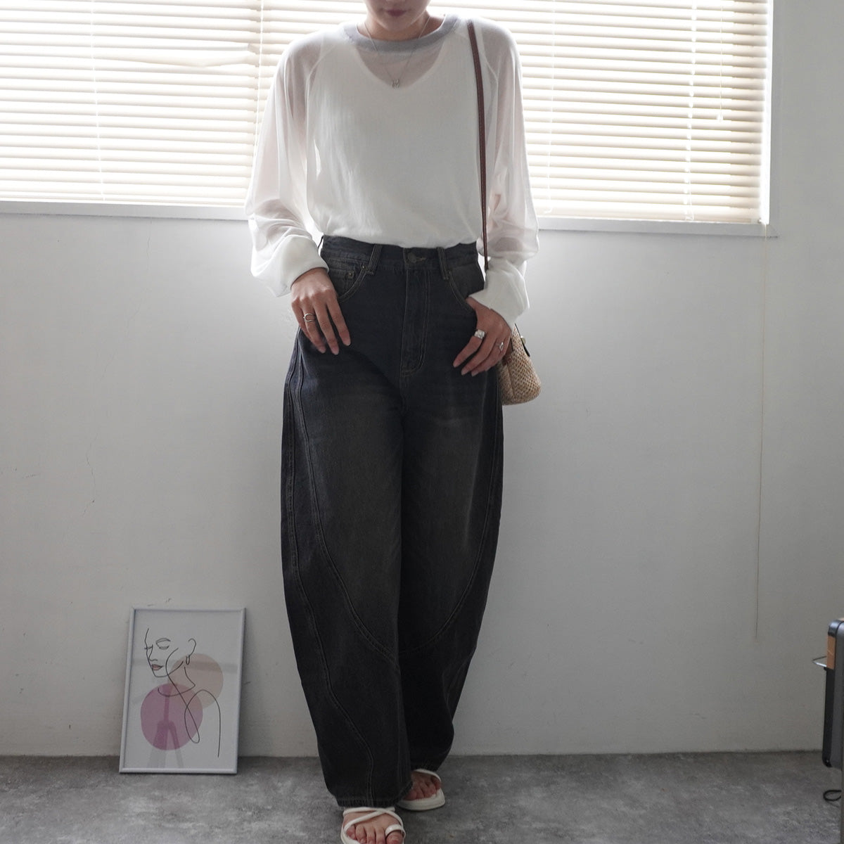 立体切り替えバルーンデニムパンツ