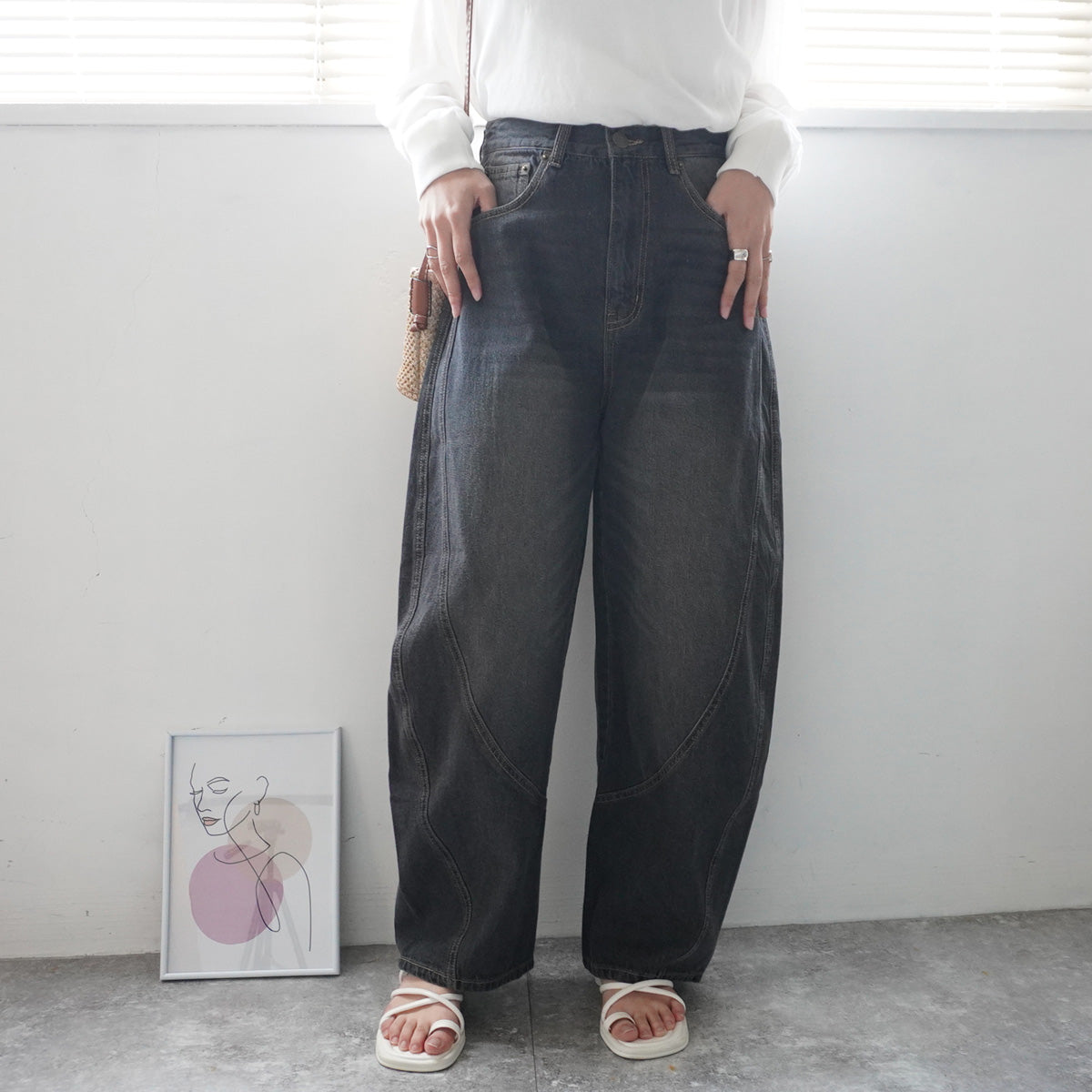 立体切り替えバルーンデニムパンツ