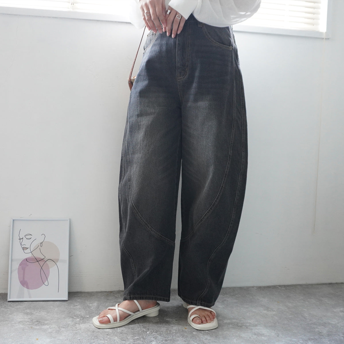 立体切り替えバルーンデニムパンツ