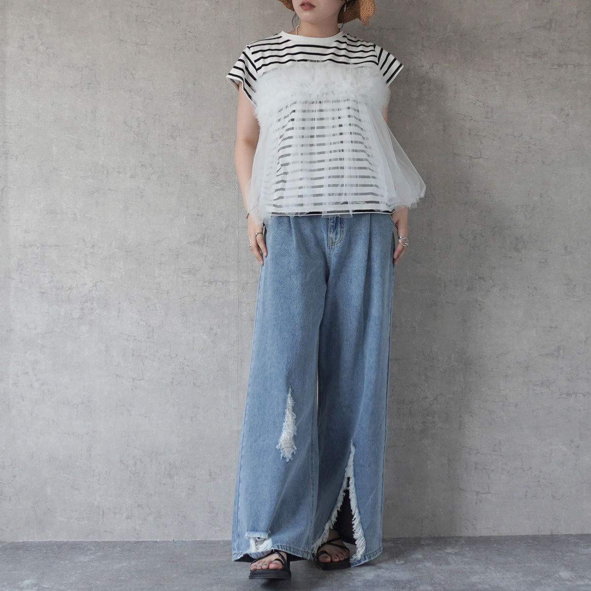 リップドワイドデニムパンツ