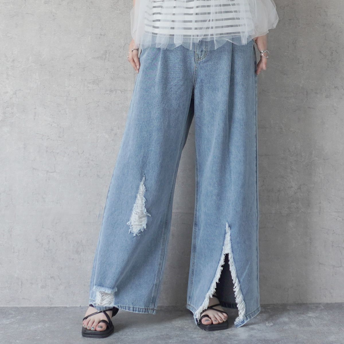 リップドワイドデニムパンツ