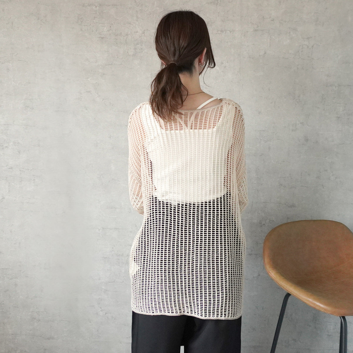 透かし編みメッシュリンキングシアーニット