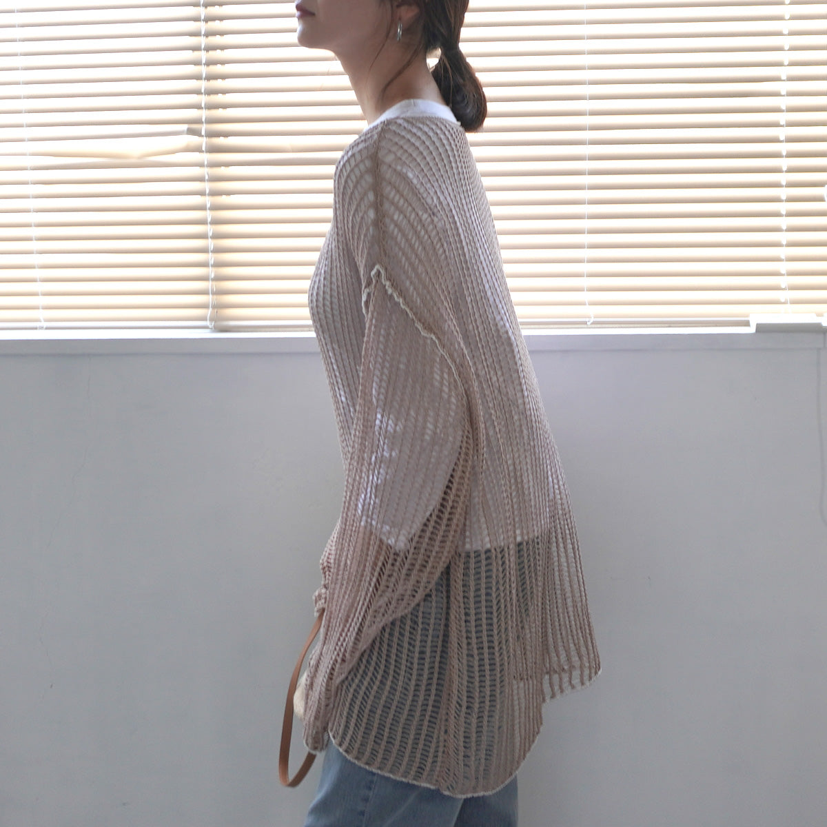 透かし編みメッシュリンキングシアーニット