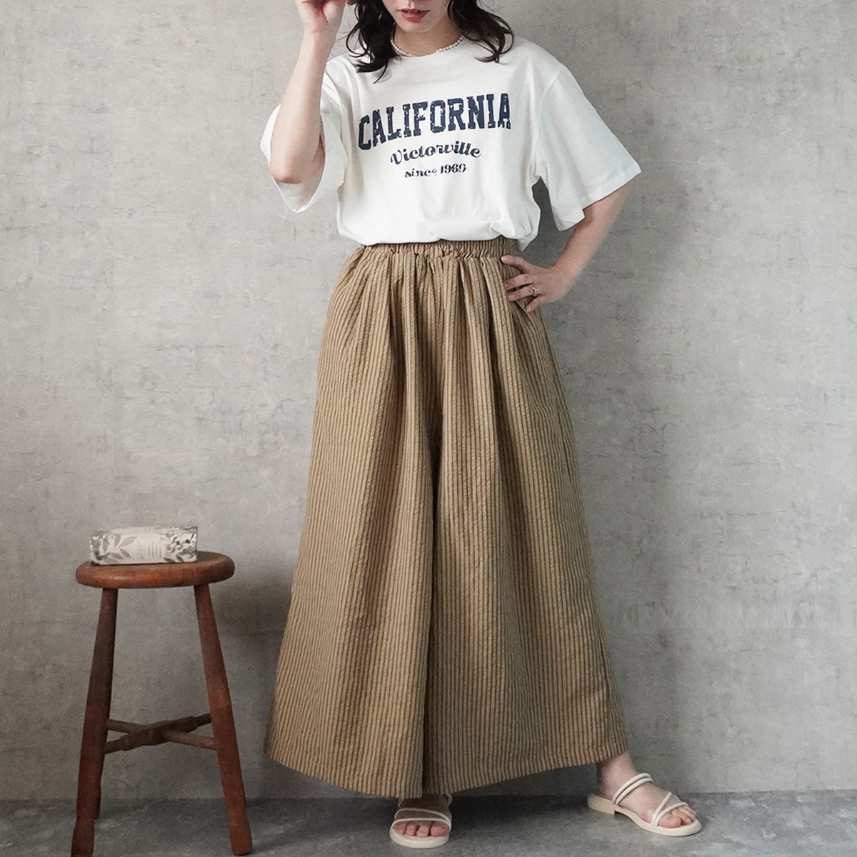 ストライプワイドフレアパンツ