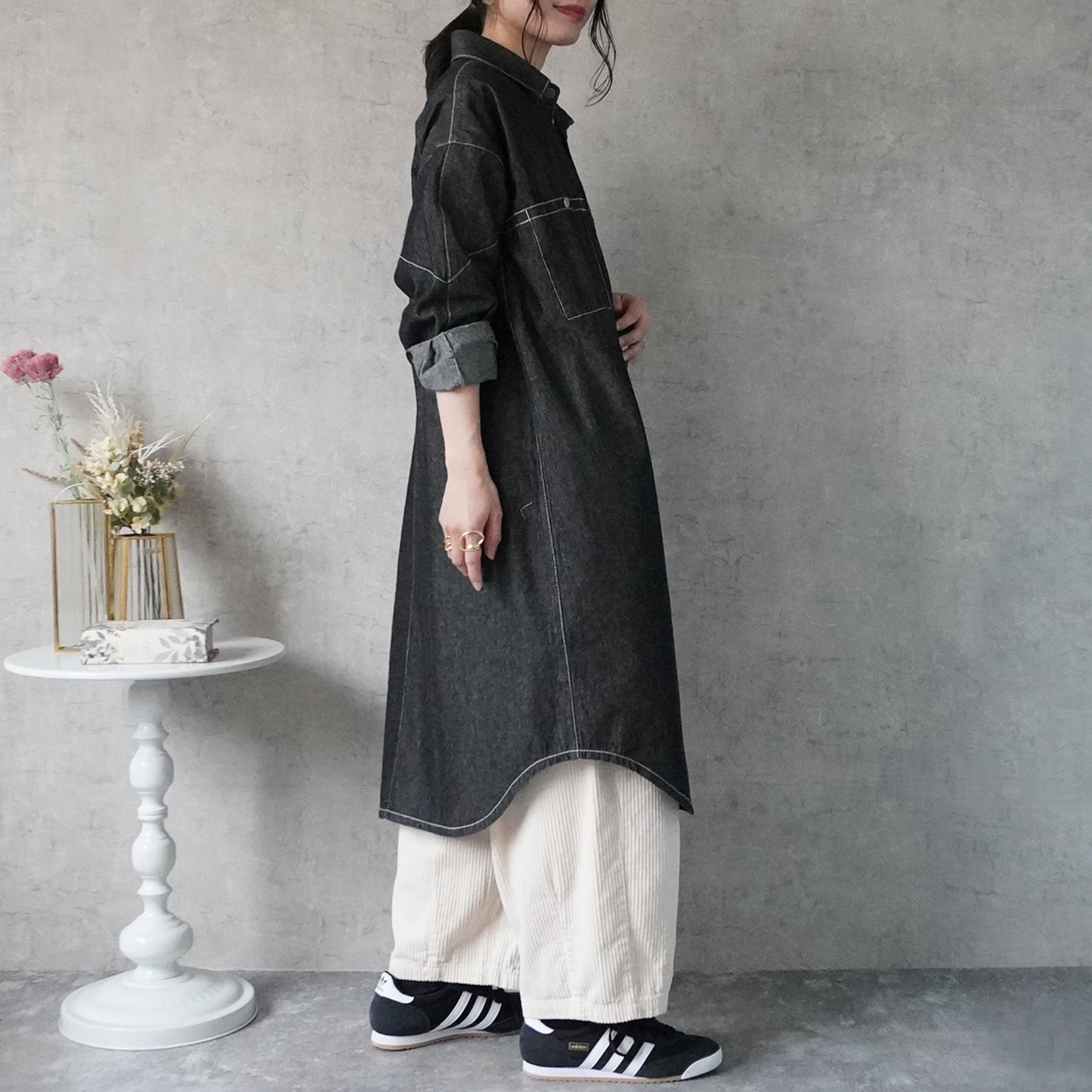 配色ステッチデニムシャツ