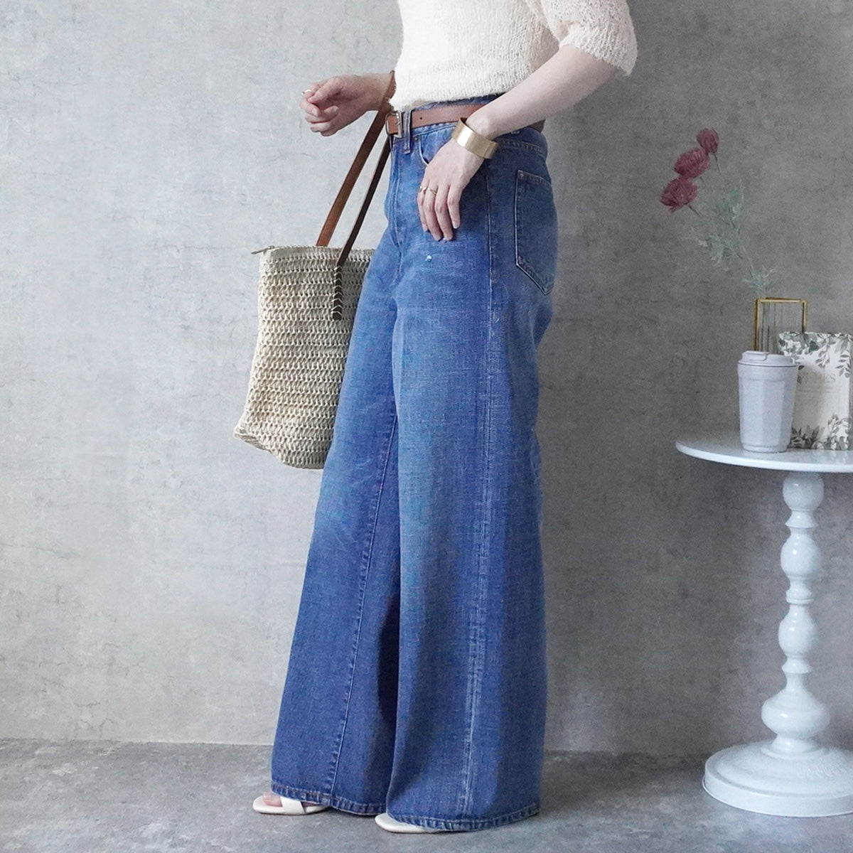 ヴィンテージデニムハイウエストストレートパンツ