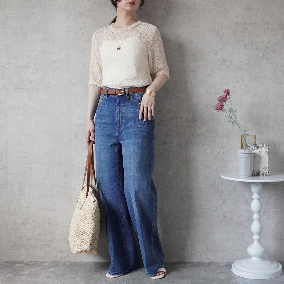 ヴィンテージデニムハイウエストストレートパンツ