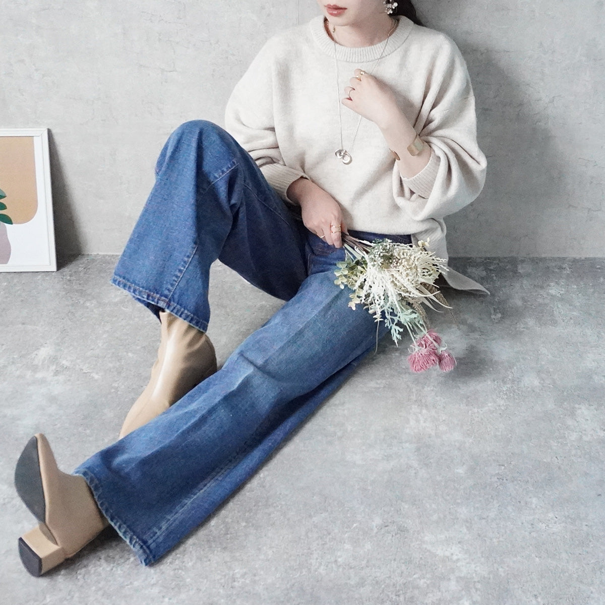 ヴィンテージデニムハイウエストストレートパンツ