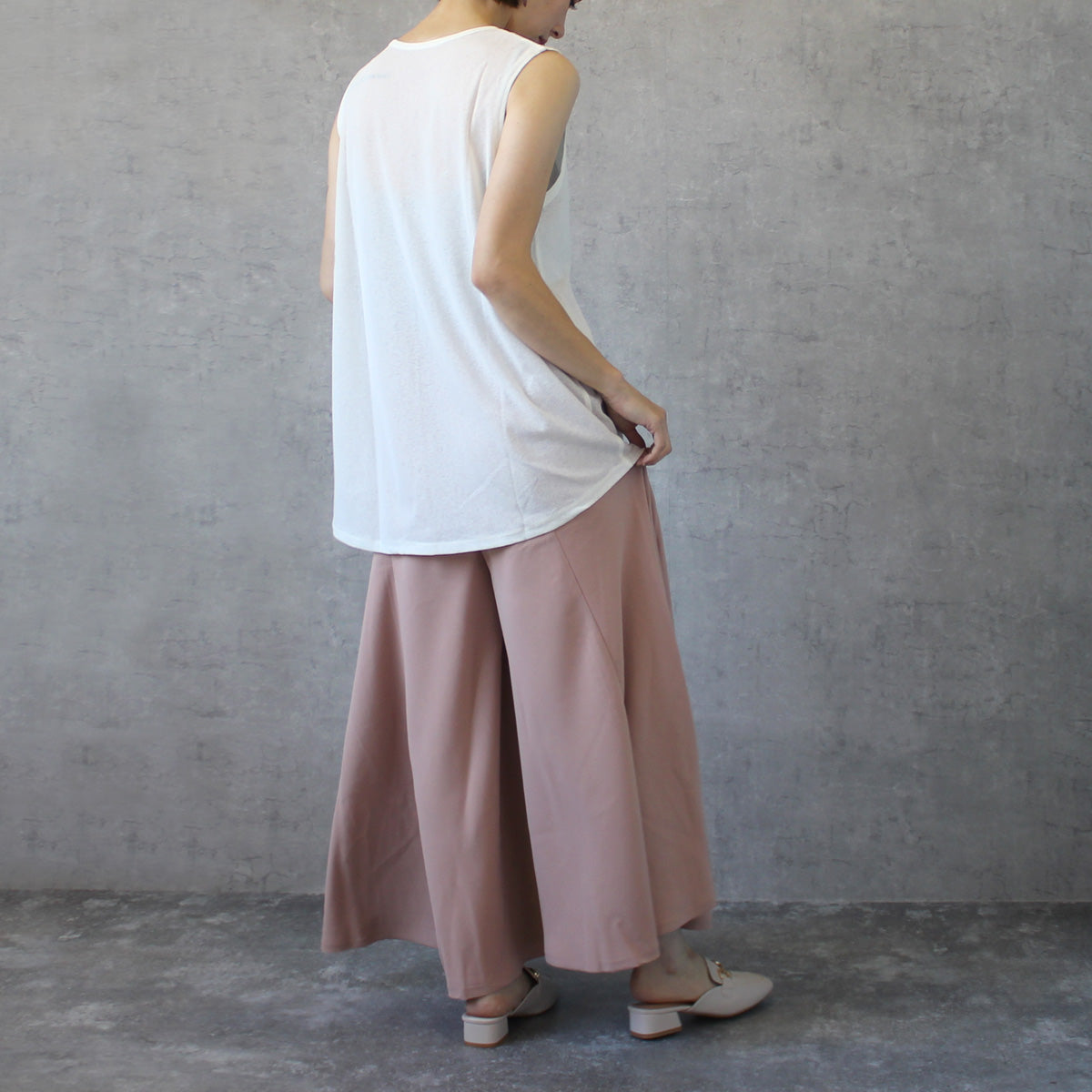 とろみ フレア ワイドパンツ