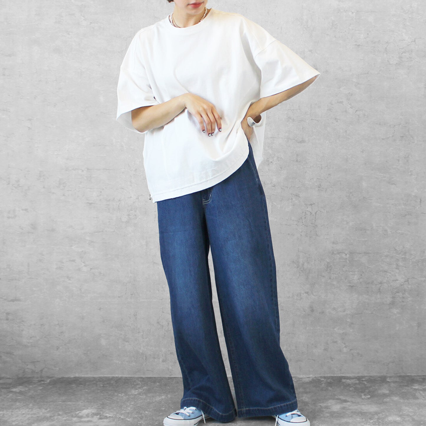 綿麻デニムワイドパンツ