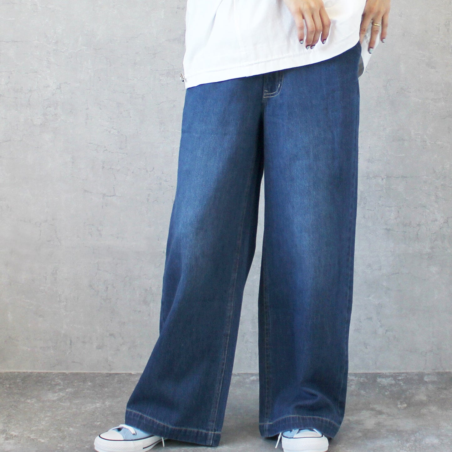 綿麻デニムワイドパンツ