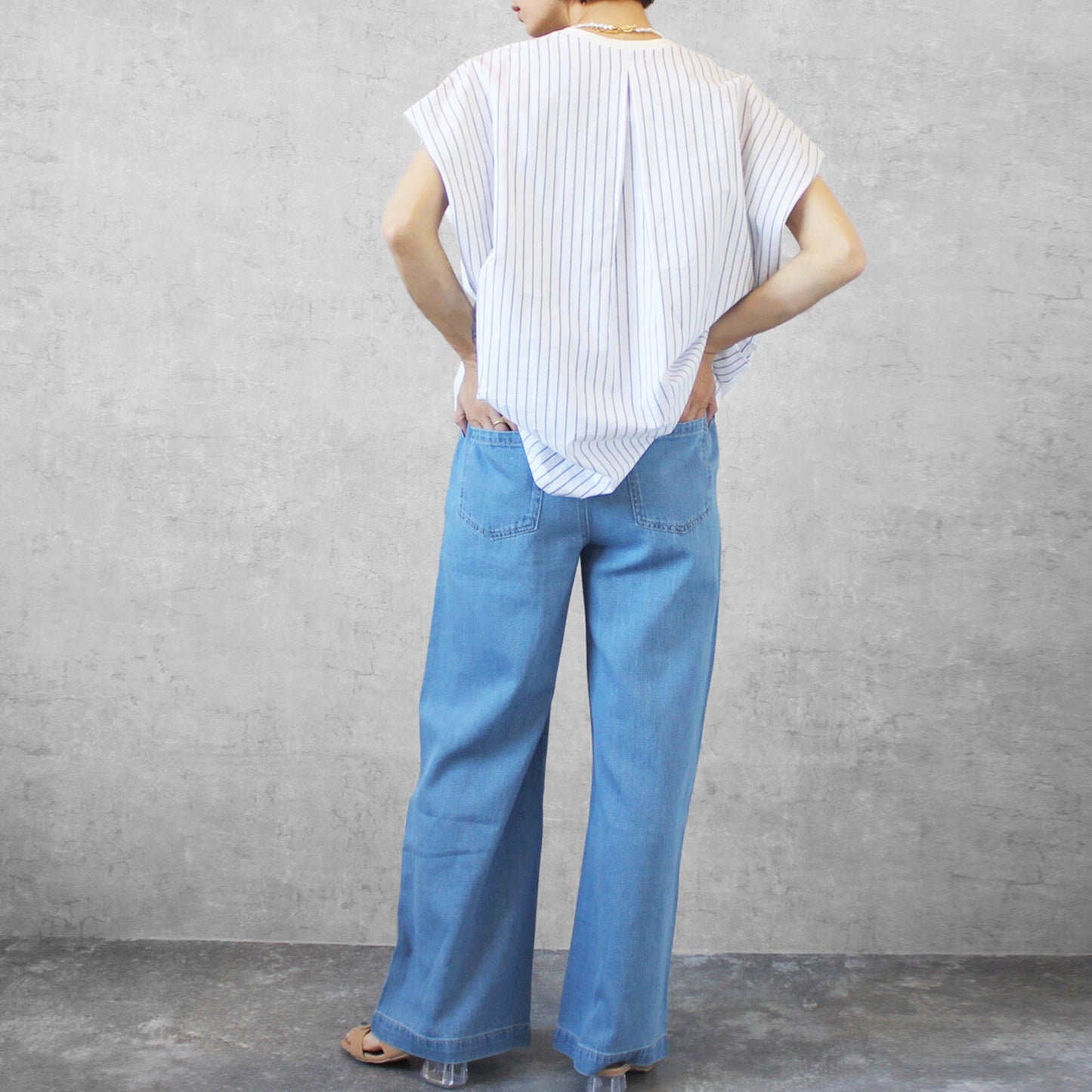 綿麻デニムワイドパンツ