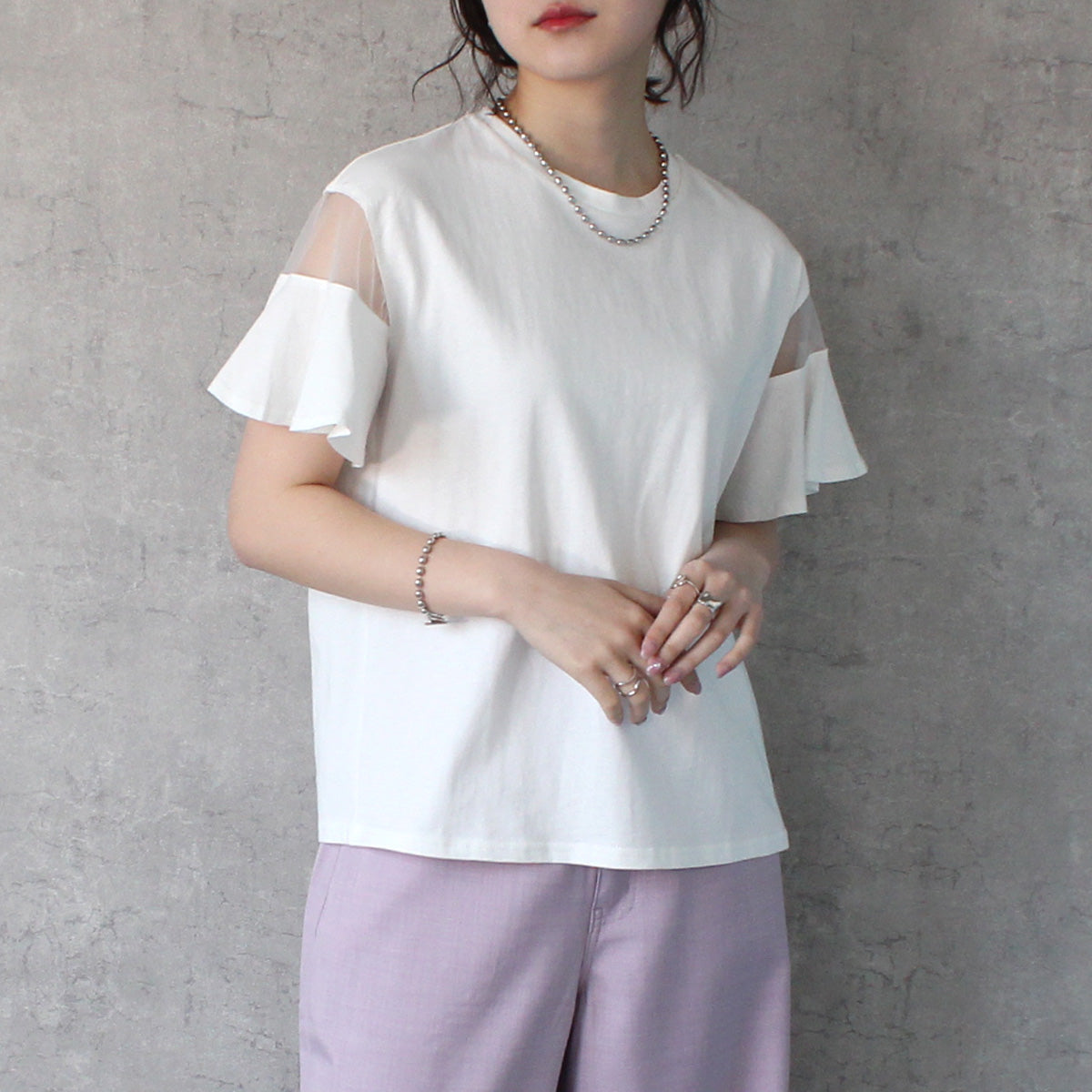 シアーフレアスリーブTシャツ