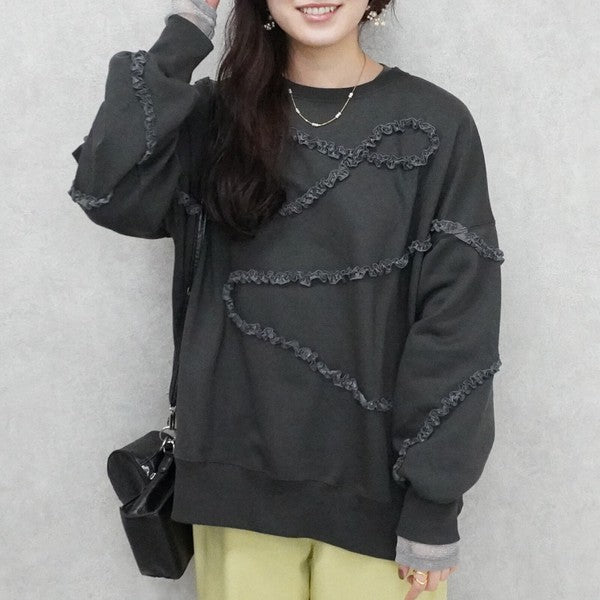 マットサテンフリル裏毛プルオーバー