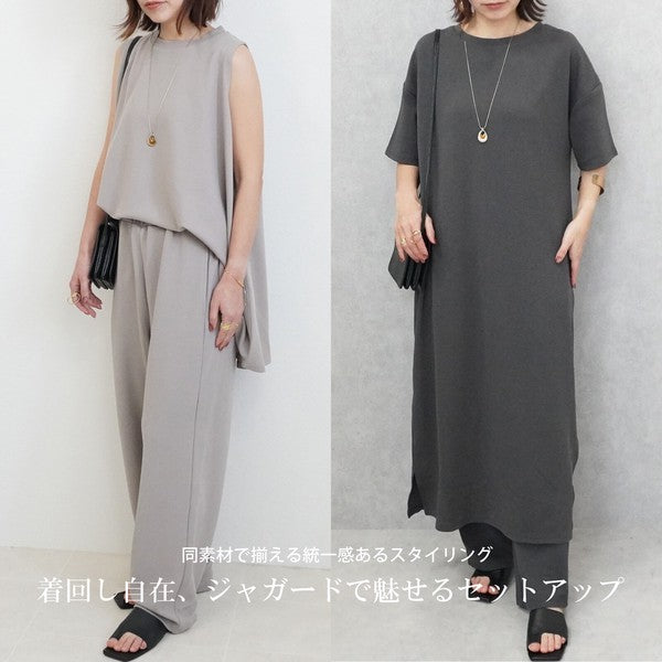 ターンバック袖ジャガードワンピース