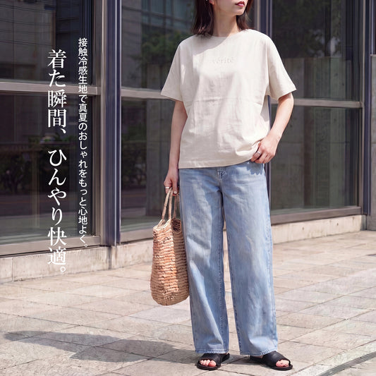 接触冷感ロゴ刺繍ドルマンスリーブTシャツ