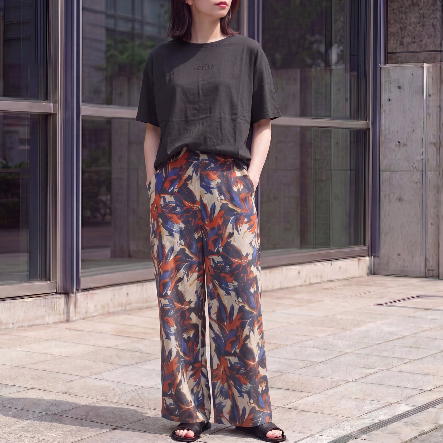 接触冷感ロゴ刺繍ドルマンスリーブTシャツ