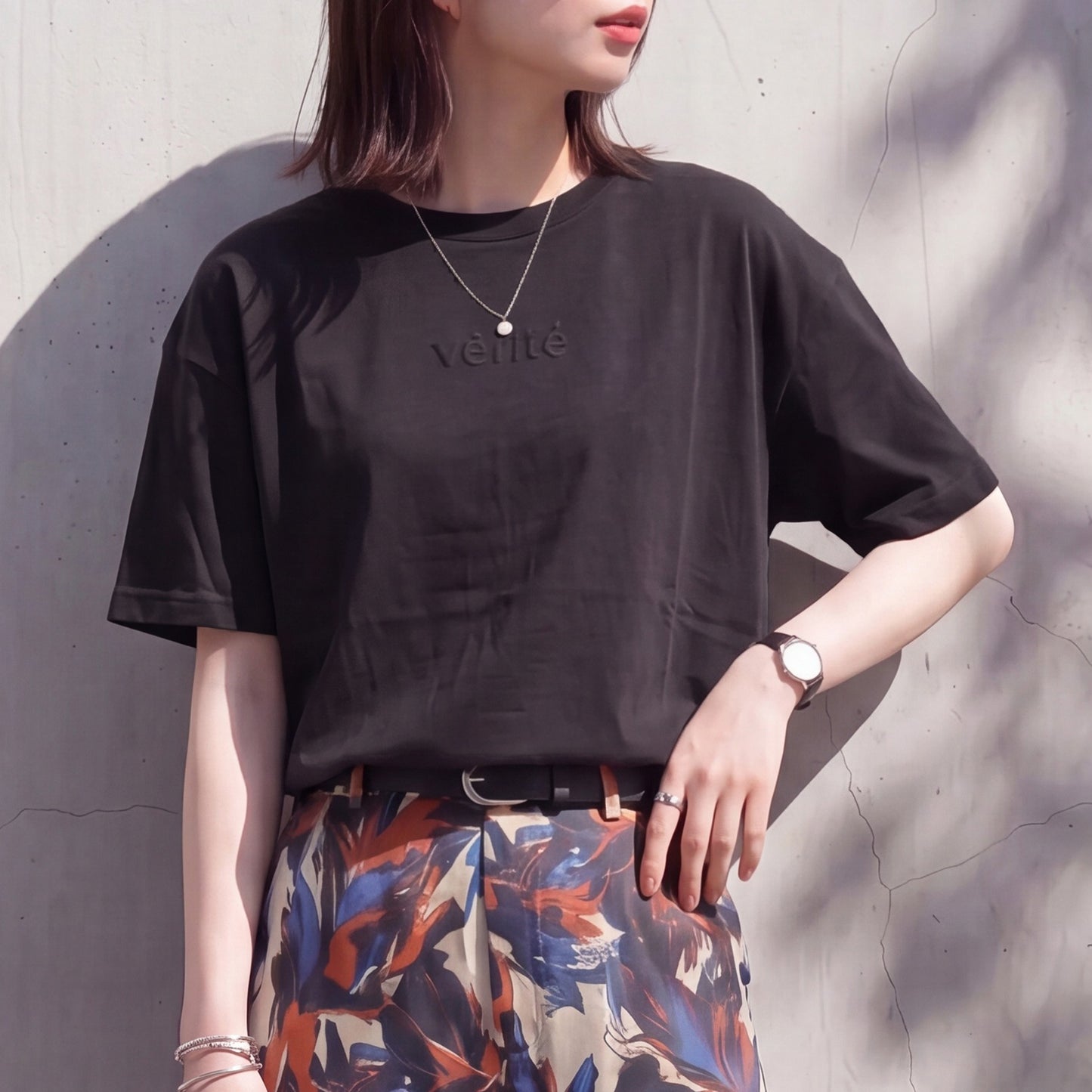 接触冷感ロゴ刺繍ドルマンスリーブTシャツ