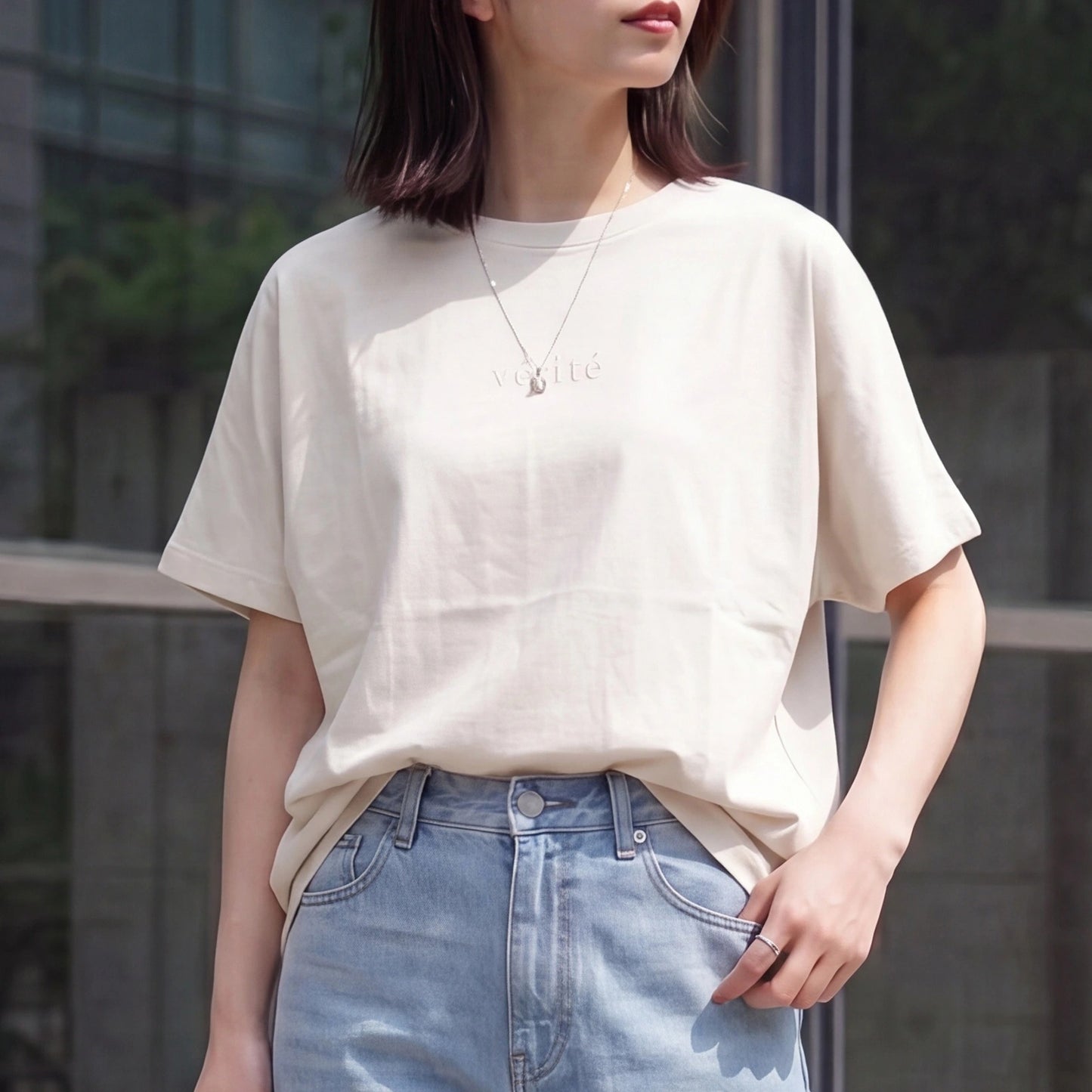 接触冷感ロゴ刺繍ドルマンスリーブTシャツ
