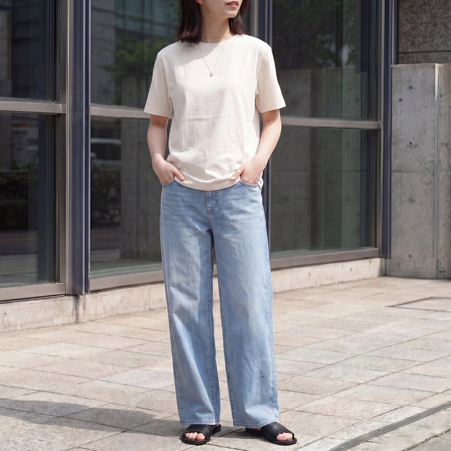 接触冷感ロゴ刺繍ドルマンスリーブTシャツ