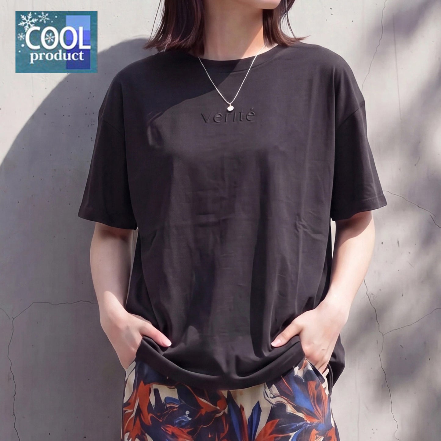 接触冷感ロゴ刺繍ドルマンスリーブTシャツ