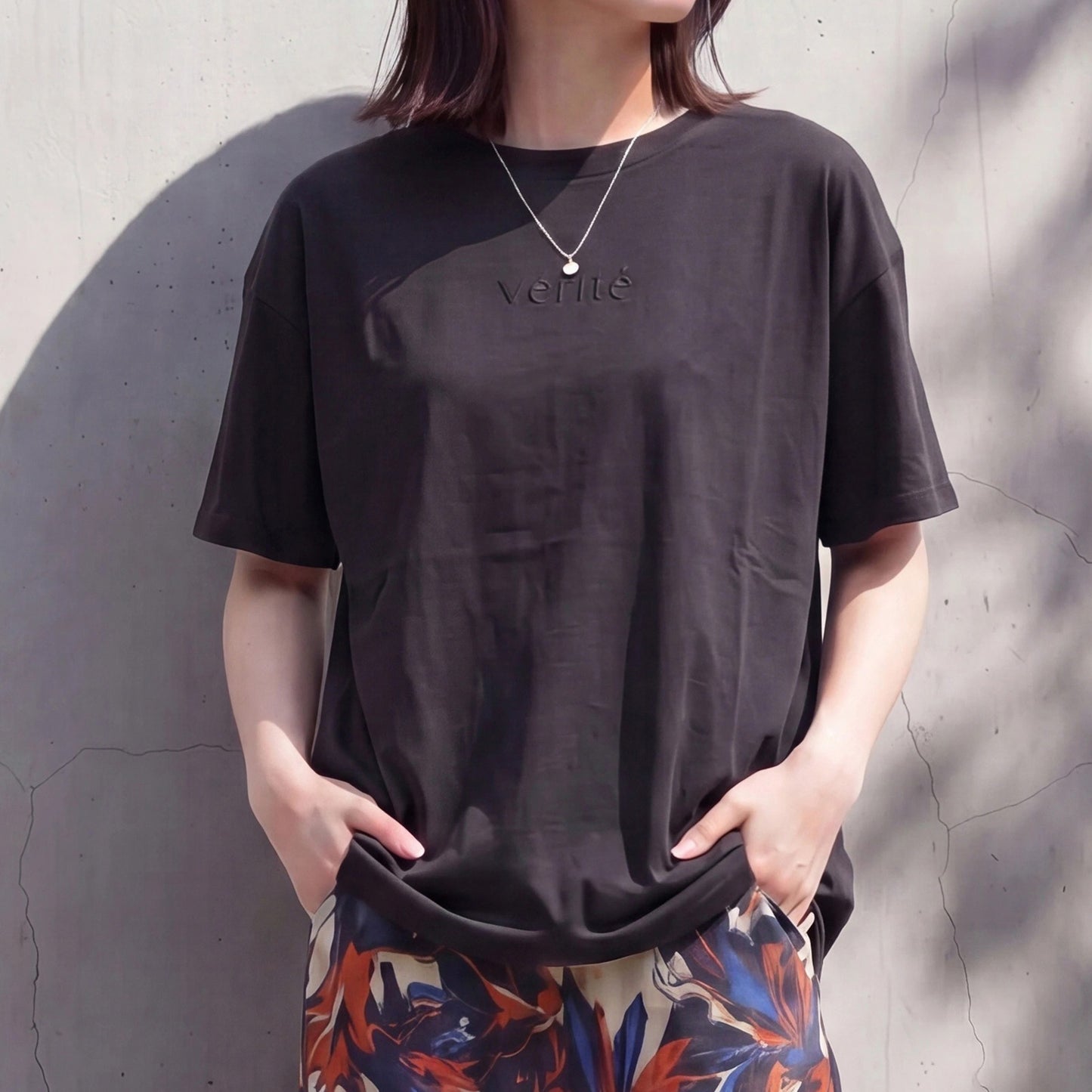 接触冷感ロゴ刺繍ドルマンスリーブTシャツ