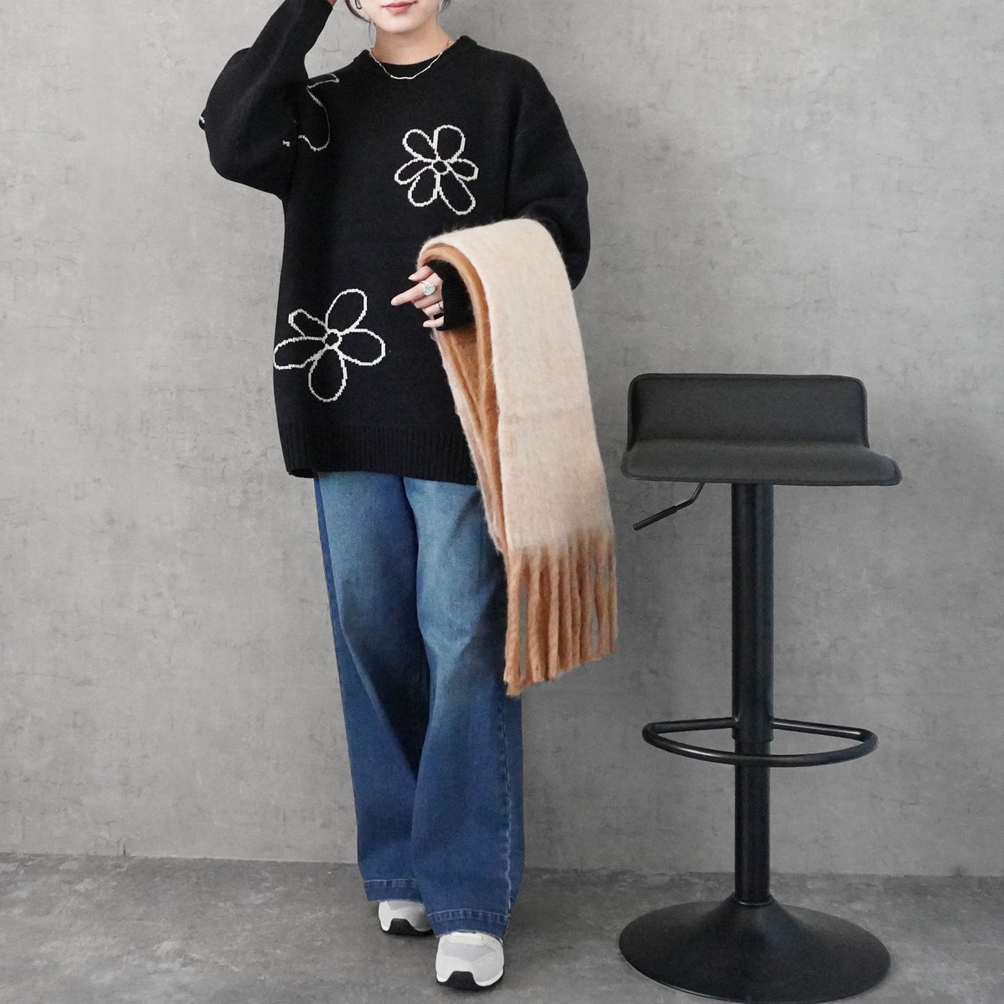 フラワージャガードニットプルオーバー
