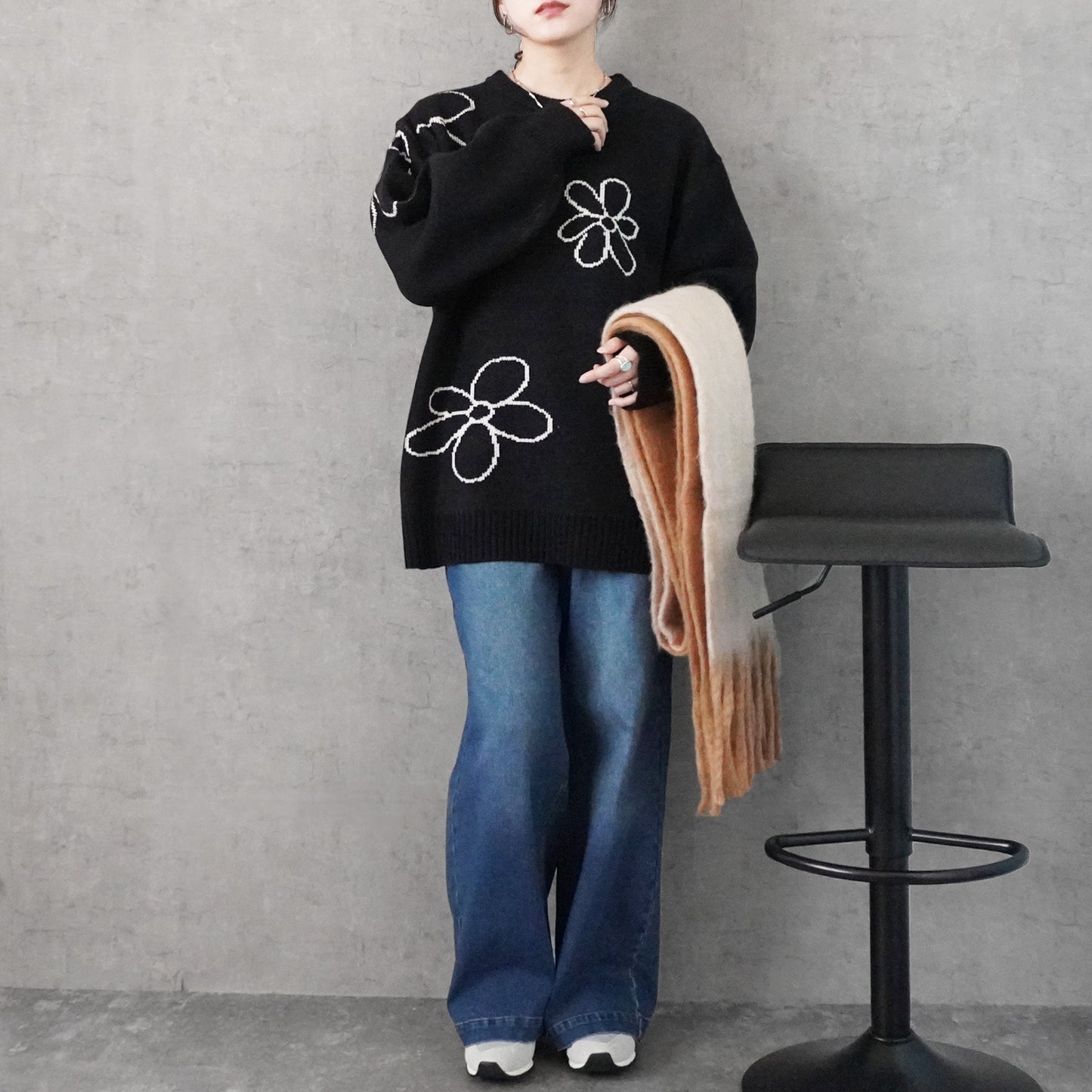 フラワージャガードニットプルオーバー