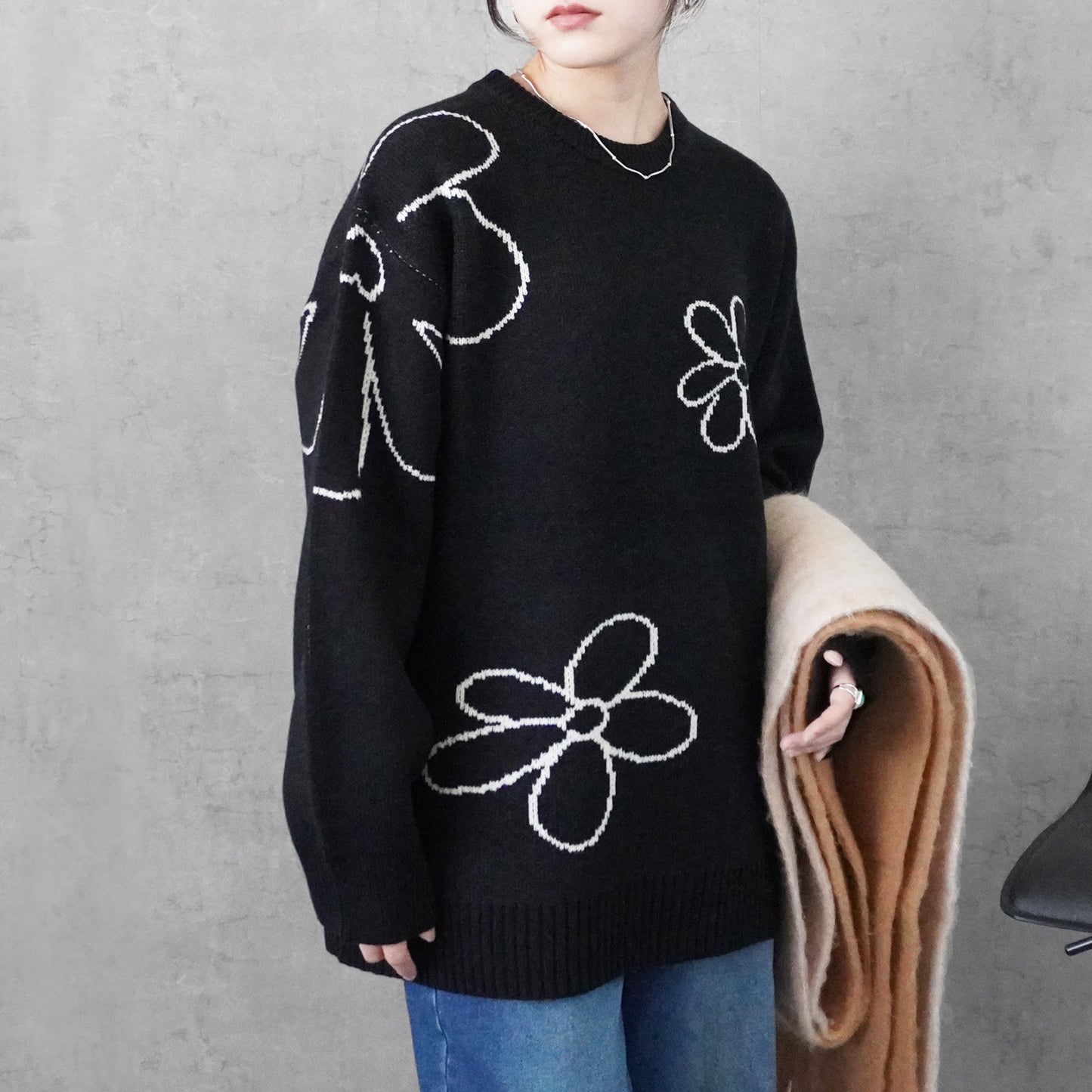 フラワージャガードニットプルオーバー