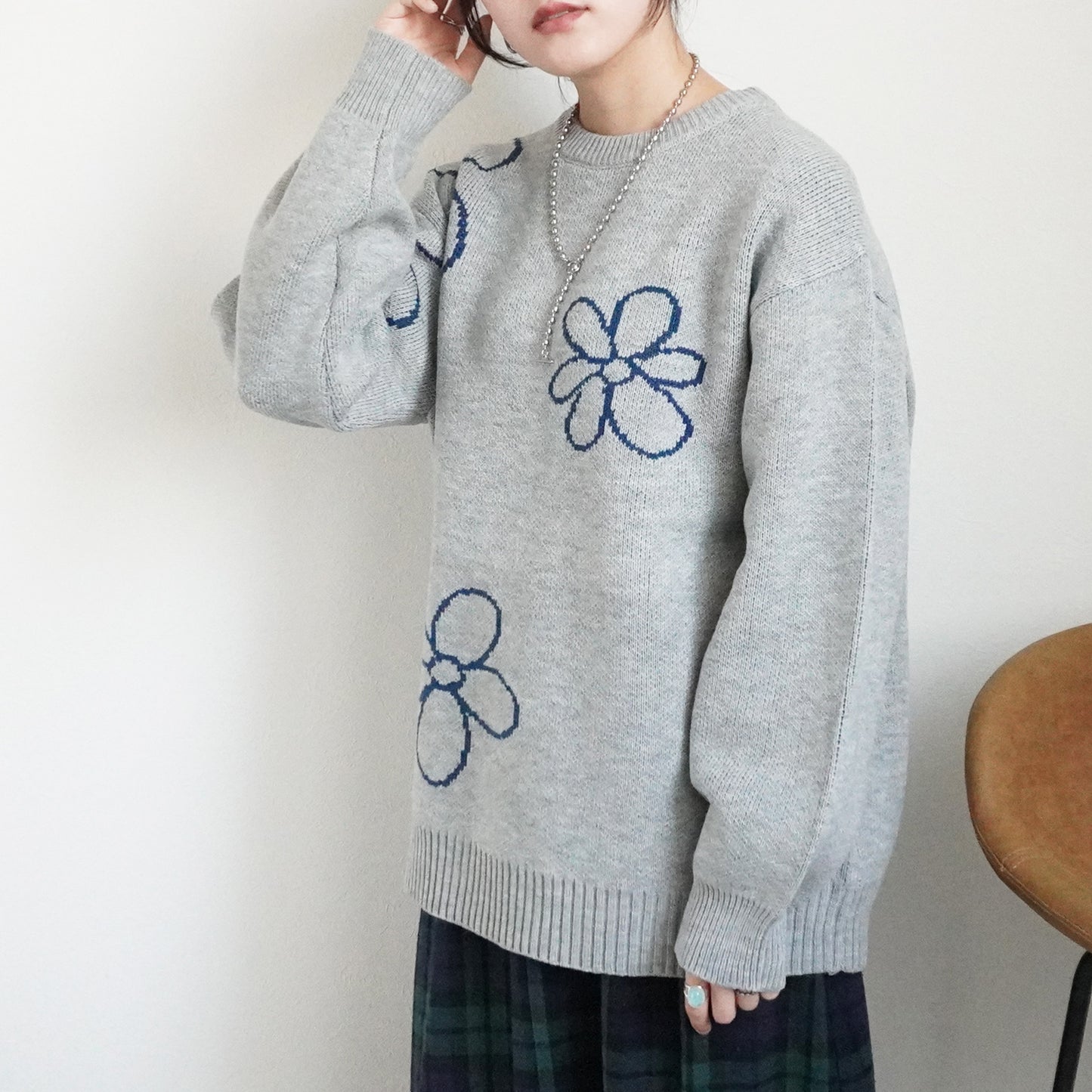 フラワージャガードニットプルオーバー