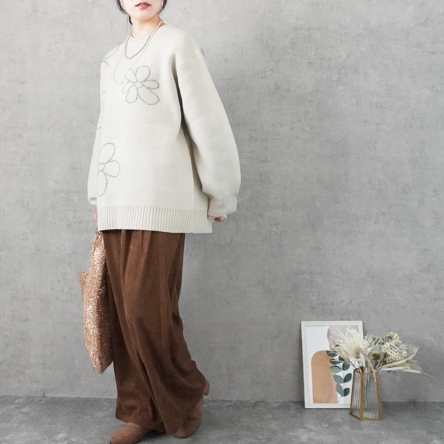 フラワージャガードニットプルオーバー