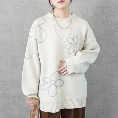 フラワージャガードニットプルオーバー